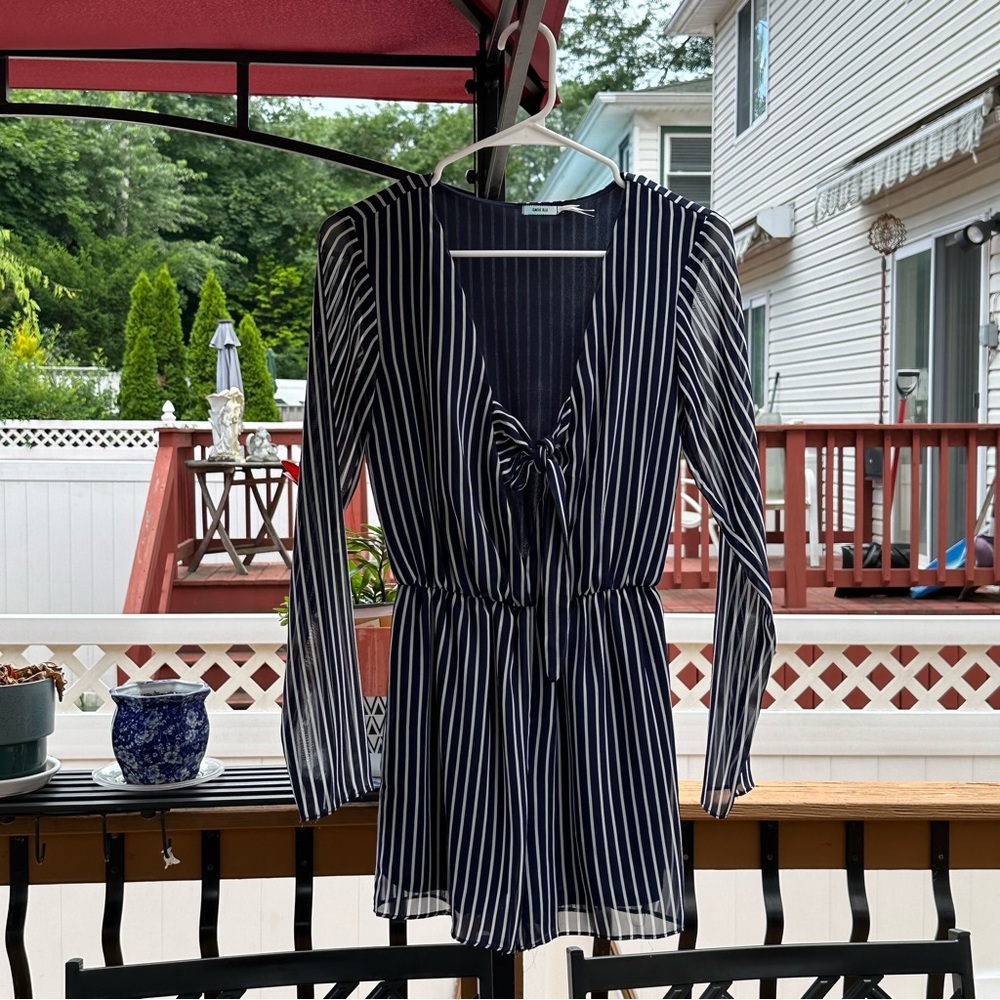 Navy Blue Stripe Romper